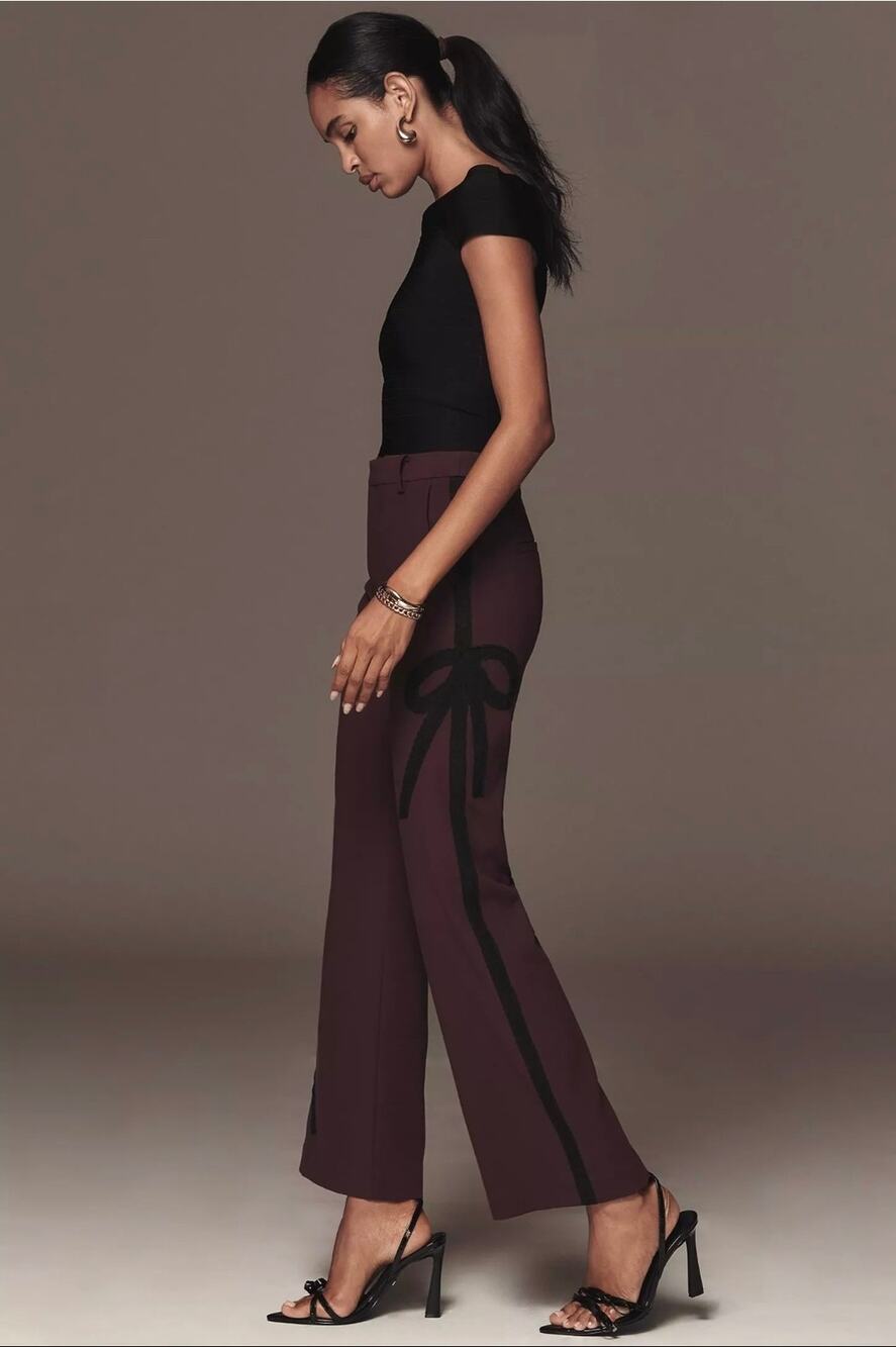 Anthropologie Maeve Ribbon Slim Flare Pants. Size 8. Ret. $168
